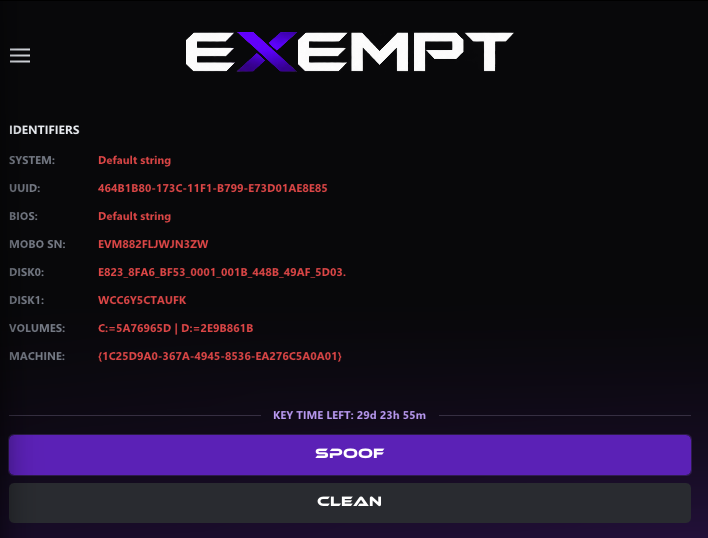 Exempt Temp Spoofer interface
